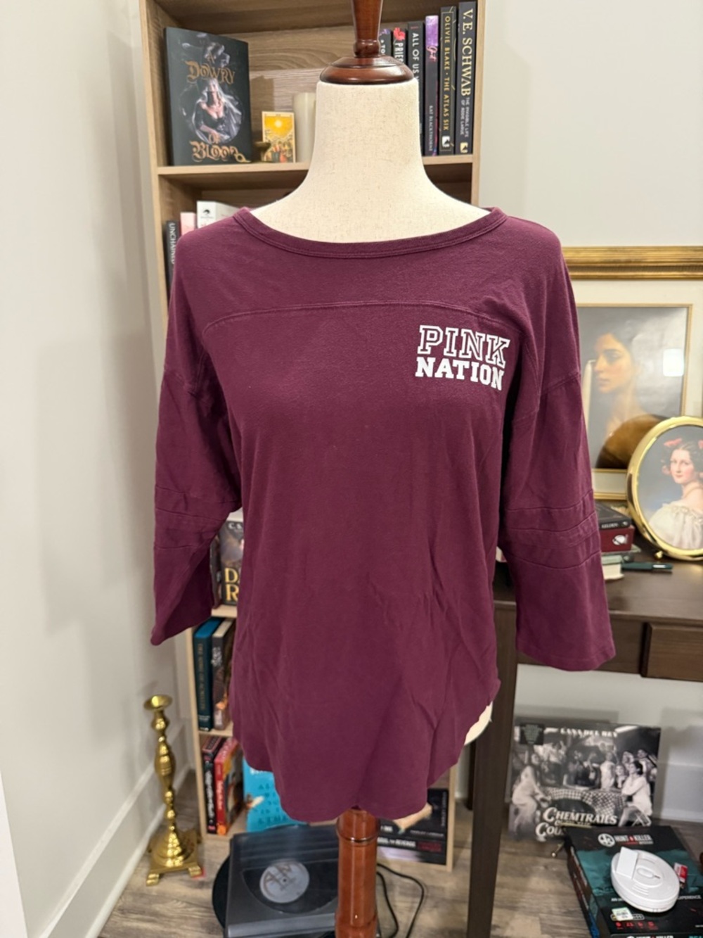 Victoria's Secret PINK Nation Maroon Scoop-Neck Women's Top